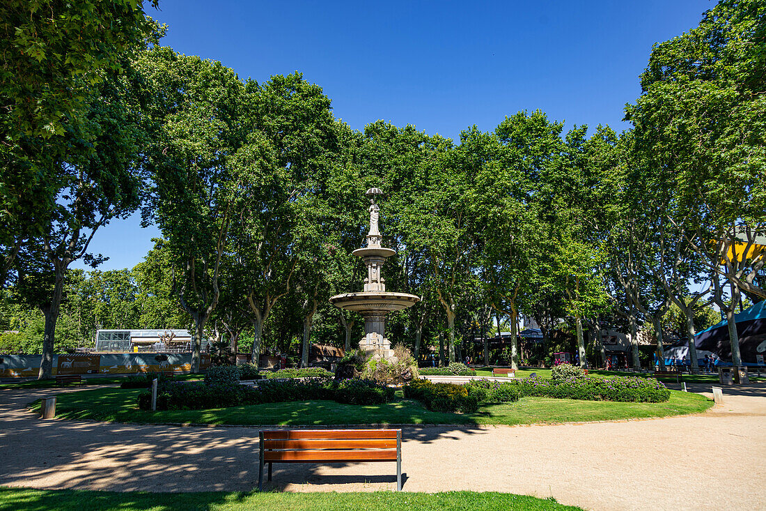 BARCELONA,SPAIN - JUNE 2,2019 : Main square of Barcelona zoo