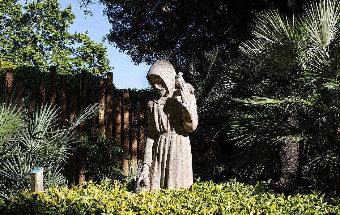 BARCELONA,SPAIN - JUNE 2,2019 : Statue of Saint Francis of Assisi,Barcelona Zoo,Spain