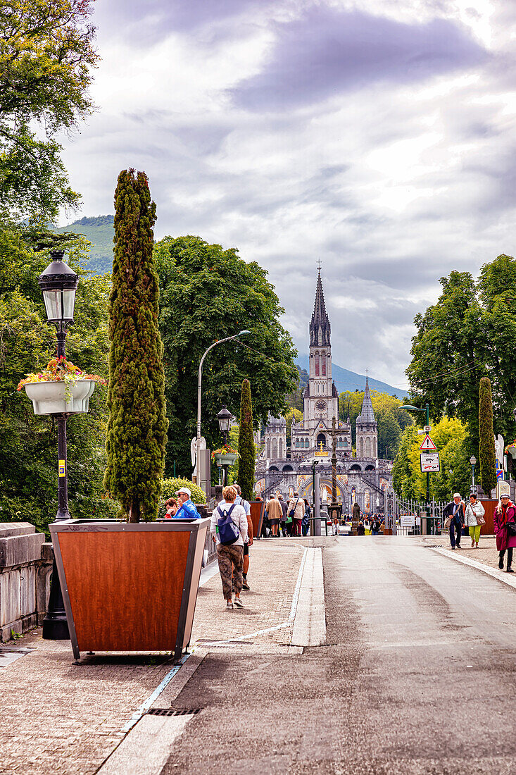 LOURDES - JUNE - 15 - 2019:  Basilica of our Lady of the Rosary in Lourdes,France