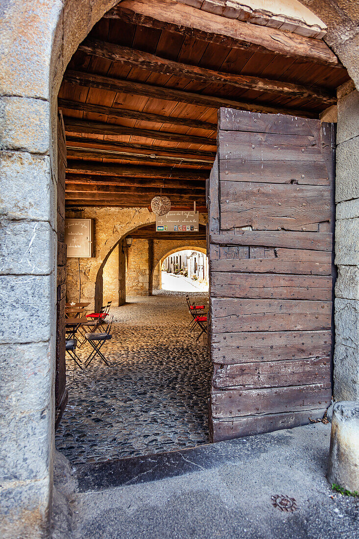 Bar restaurant - 11 place of the church - in the village of Saint Lizier in the department of Ariege,Pyrenees,Occitanie,France