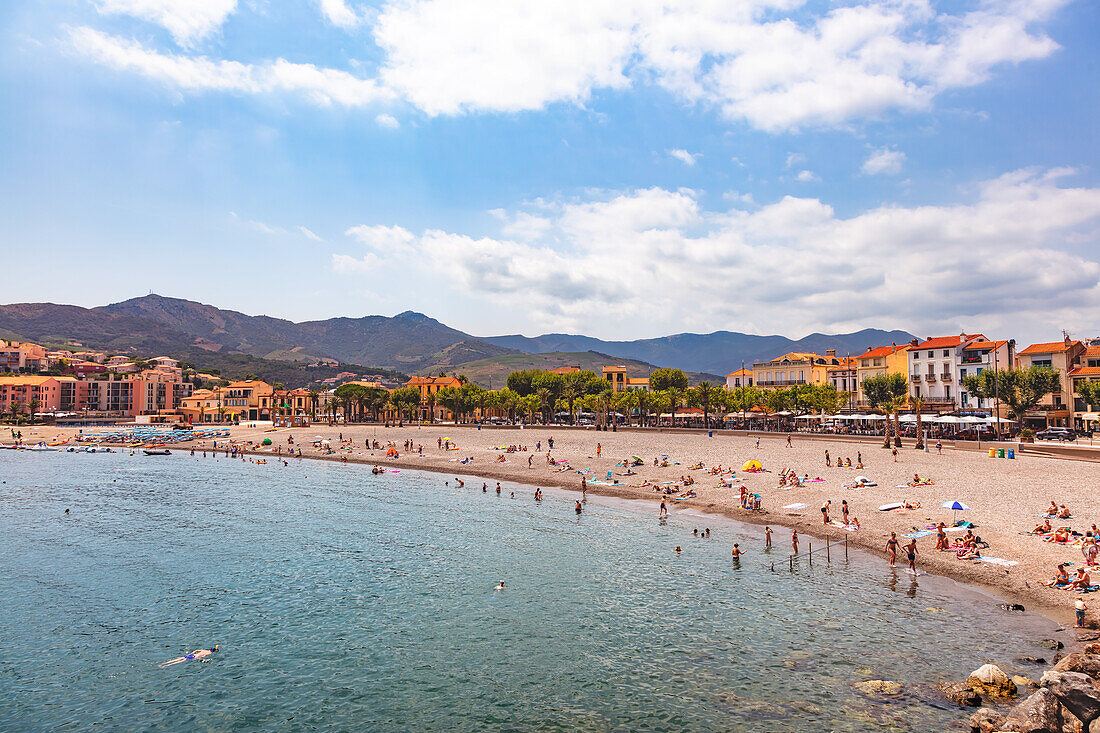 Banyuls-sur-Mer - 21 July 2019: Seaside of Banyuls-sur-Mer,Pyrenees-Orientales,Catalonia,Languedoc-Roussillon,France