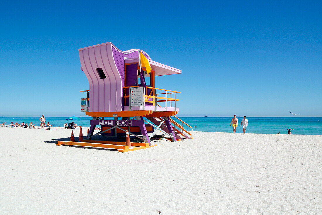 USA. Florida. Miami. Miami Strand. South Beach. Der Strand. Hilfsstation.