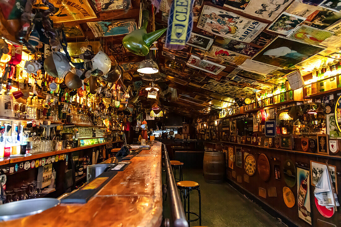 Bayonne,France - 06 September 2019 - Interior of the bar "Chai Ramina" of the city of Bayonne.