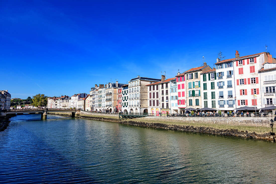 Bayonne,France - 06 September 2019 - View of restaurants and the Nive of the city of Bayonne.