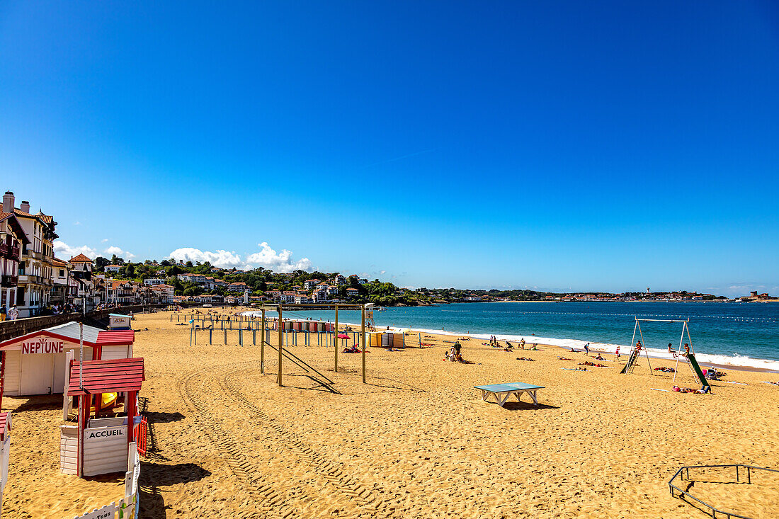 Saint-Jean-de-Luz,France - September 08,2019 - View of the beach and holidaymakers