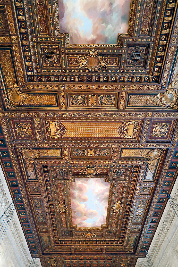 USA. New York City. Manhattan. The New York Public Library. The ceilings of the Rose Main Reading Room.