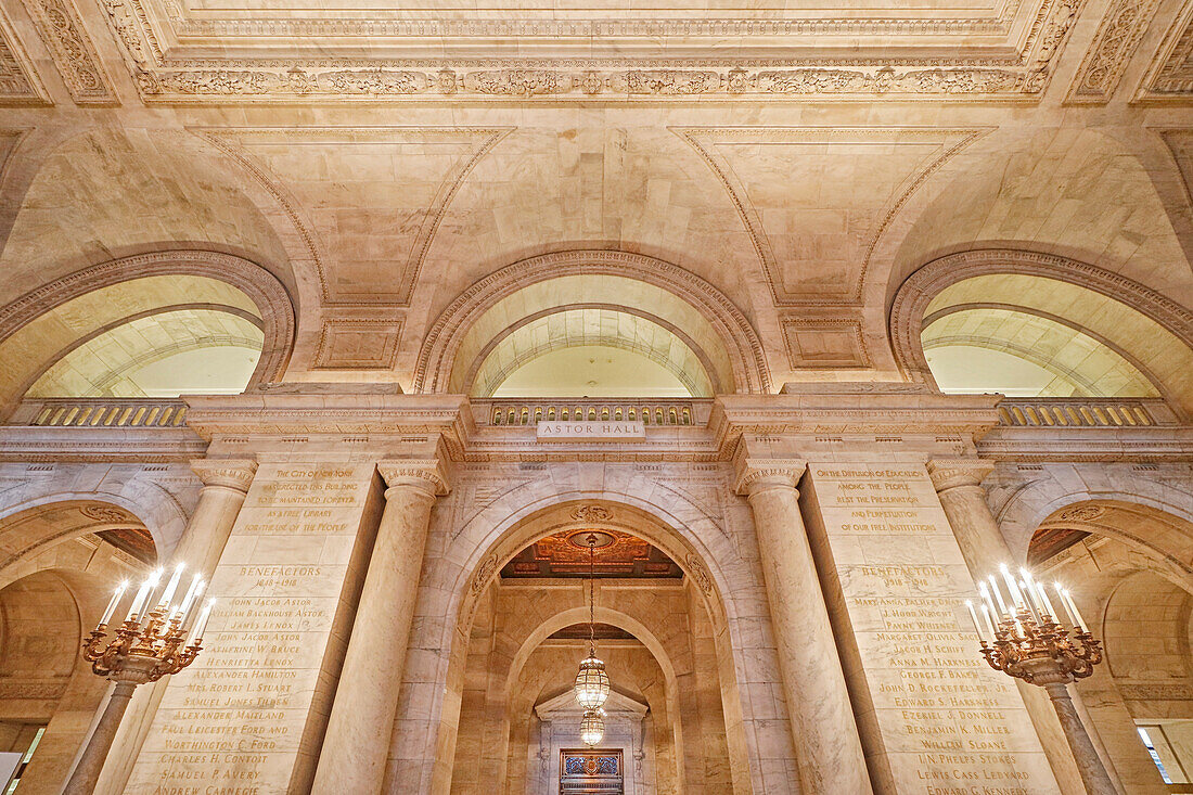 USA. New York City. Manhattan. The New York Public Library. The ceilings. The Astor Hall.