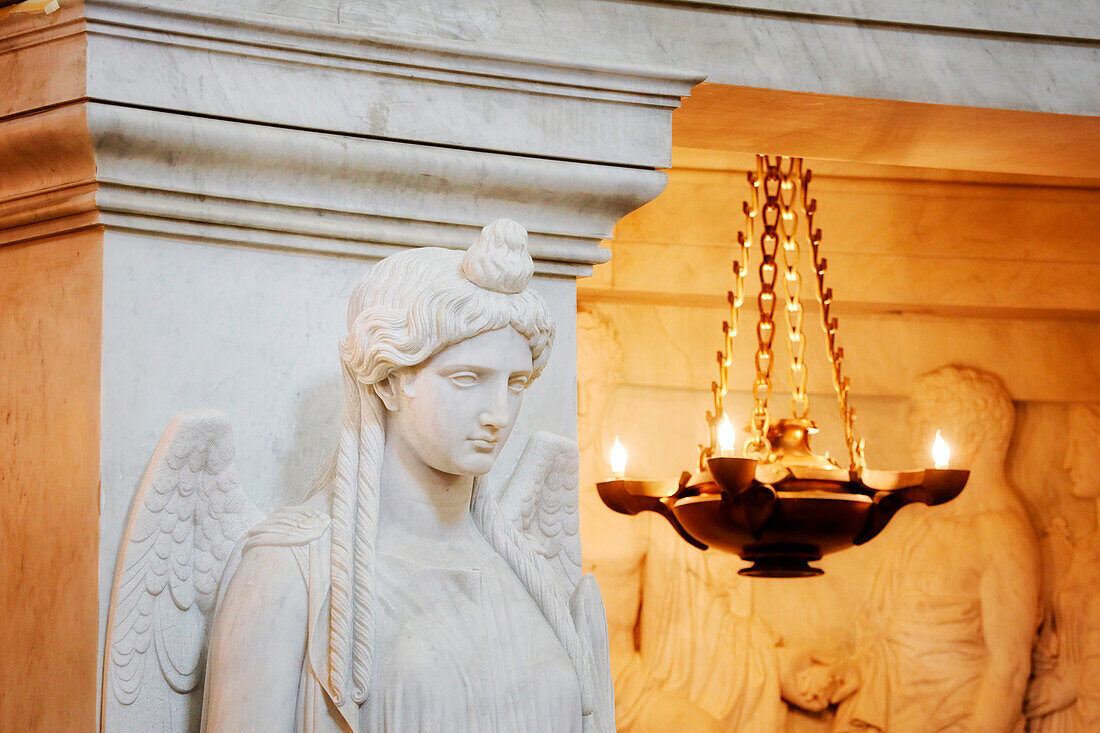 France. Paris. 7th district. Hotel invalid. Army museum. Napoleon's tomb. Sculpture representing the 12 allegories of victory,by Jean-Jacques Pradier.