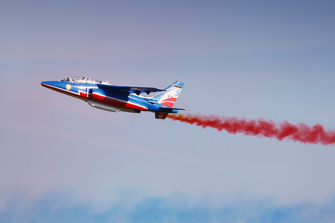 France. Seine et Marne. Melun. Air show 2021. Aerial acrobatics demonstration by the Patrouille de France.