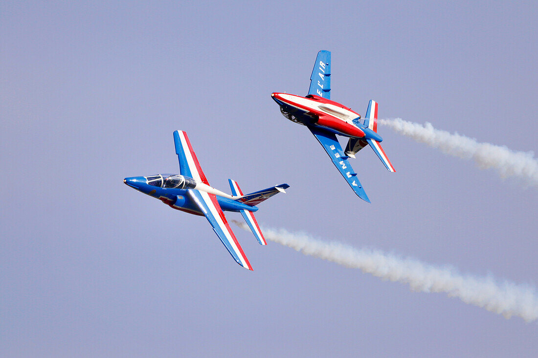 France. Seine et Marne. Melun. Air show 2021. Aerial acrobatics demonstration by the Patrouille de France.