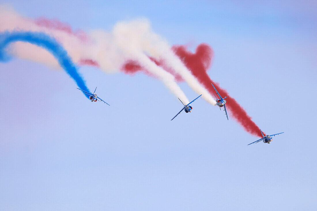 France. Seine et Marne. Melun. Air show 2021. Aerial acrobatics demonstration by the Patrouille de France.