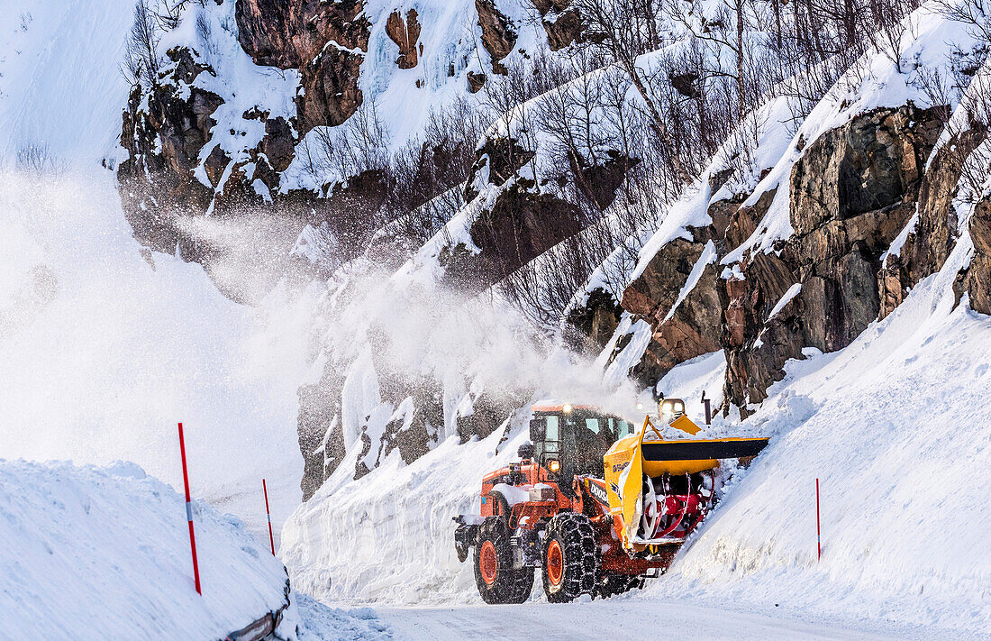 Norway,city of Tromso,Island of Senja,de-icing of a roadway