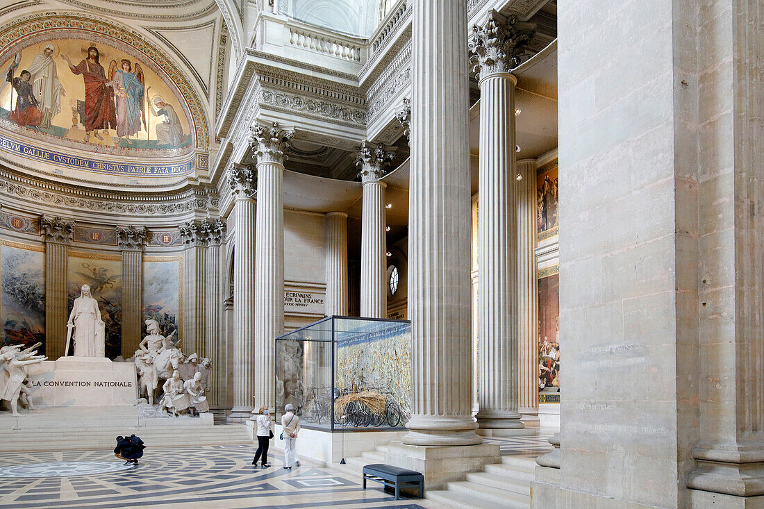 France. Paris. 5th district. The Pantheon. General view. Tourists during the visit. Covid-19 period.