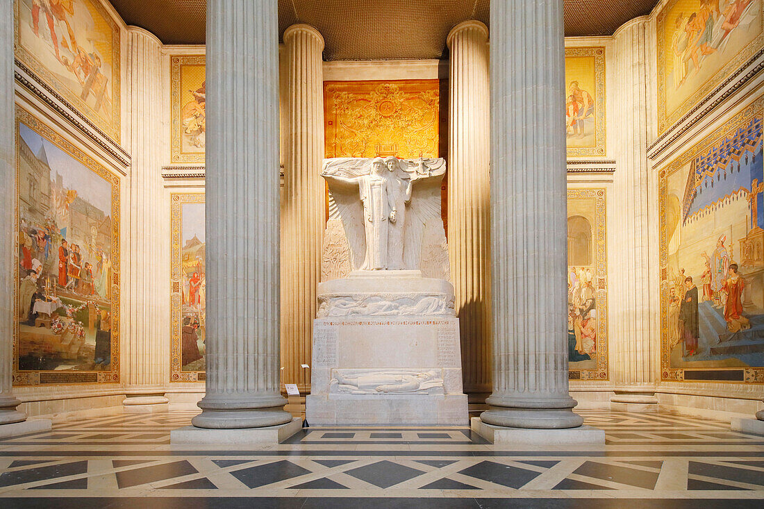 France. Paris. 5th district. The Pantheon. Sculpture To the unknown dead heroes for France,by Louis Henri Bouchard. Covid-19. Museum almost without tourists.