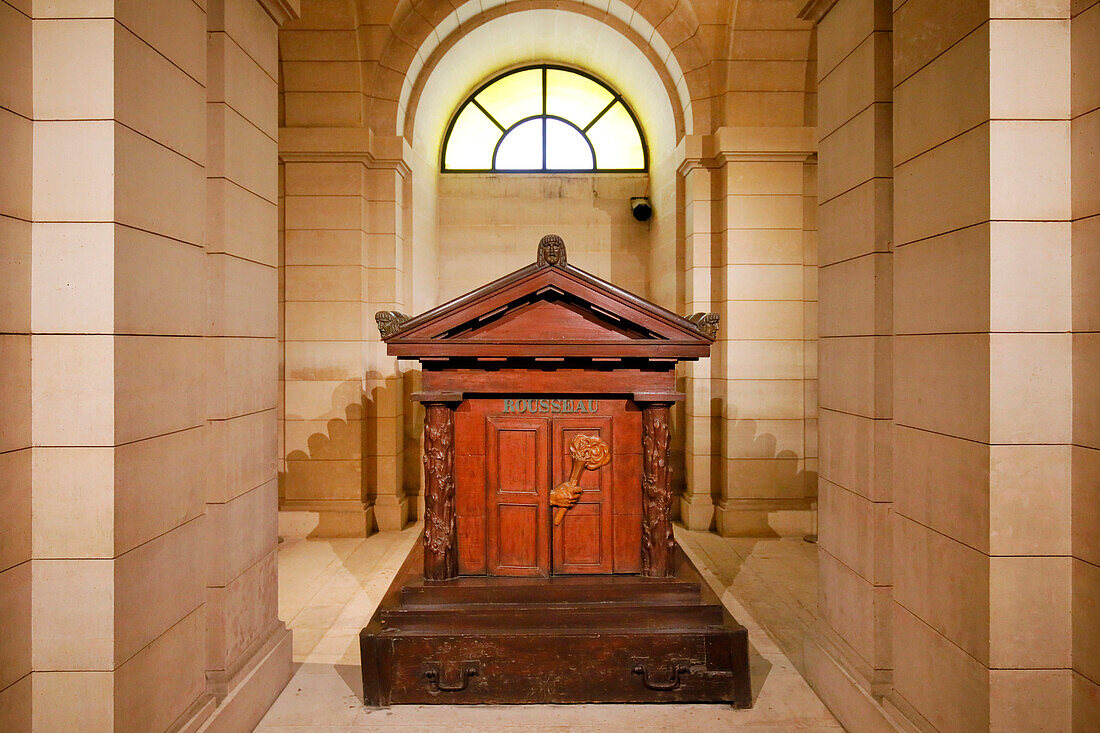 France. Paris. 5th district. The Pantheon. The crypt. Tomb of Jean-Jacques Rousseau.