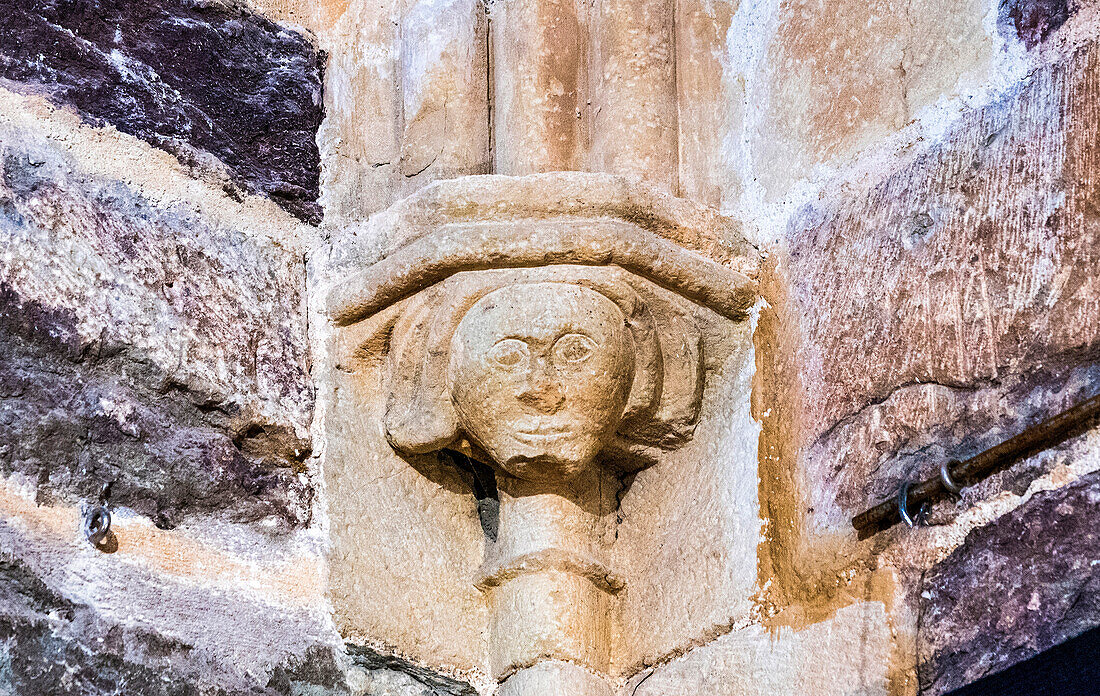 France,Quercy,Lot,Saint Laurent-les-Tours medieval fortress,(12th - 14th century),Historical Monument,Jean Lurcat Workshop-museum (label Maison des Illustres),label Maison des Illustres,sculpted head on a tower