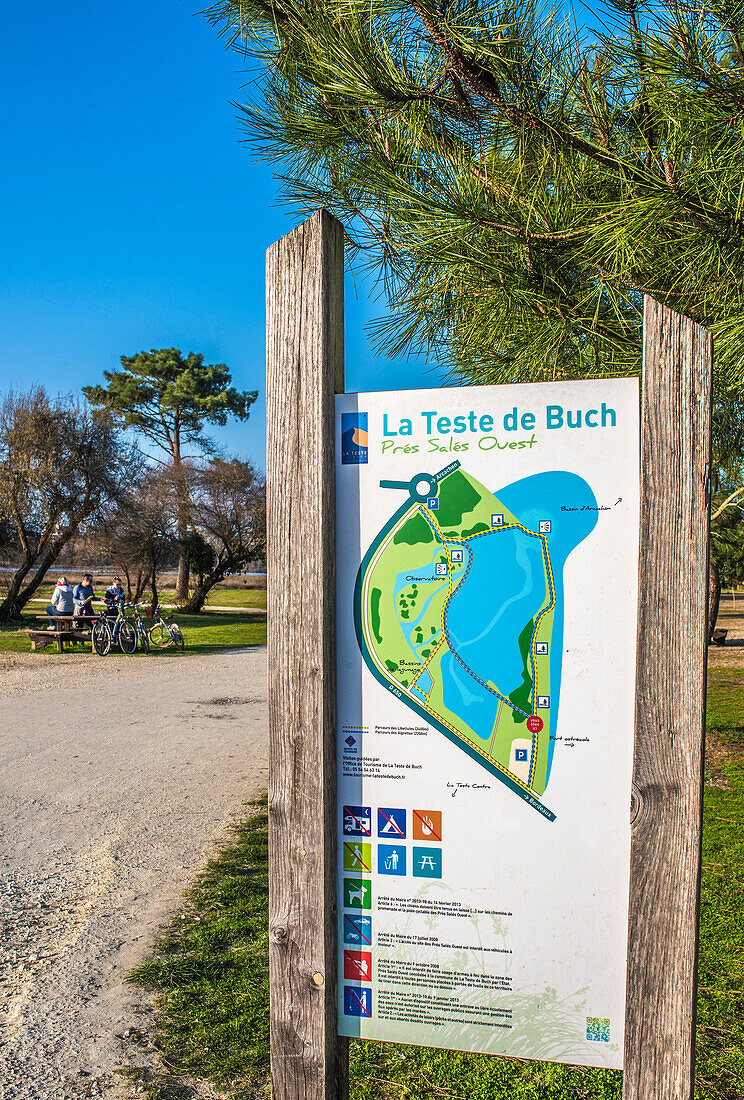 France,New Aquitaine,Arcachon Bay,map showing the Western schorres of the Teste-de-Buch