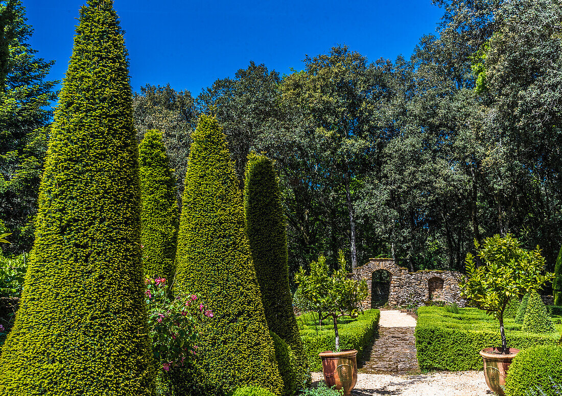 France,Perigord,Dordogne,Cadiot Gardens in Carlux (Remarkable Garden certification label),pruned yews