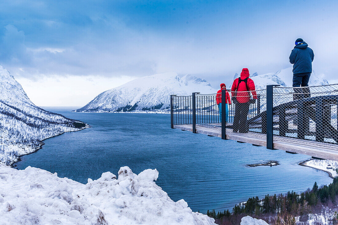 Norway,city of Tromso,Island of Senja,observation bridge at Bergsfjorden