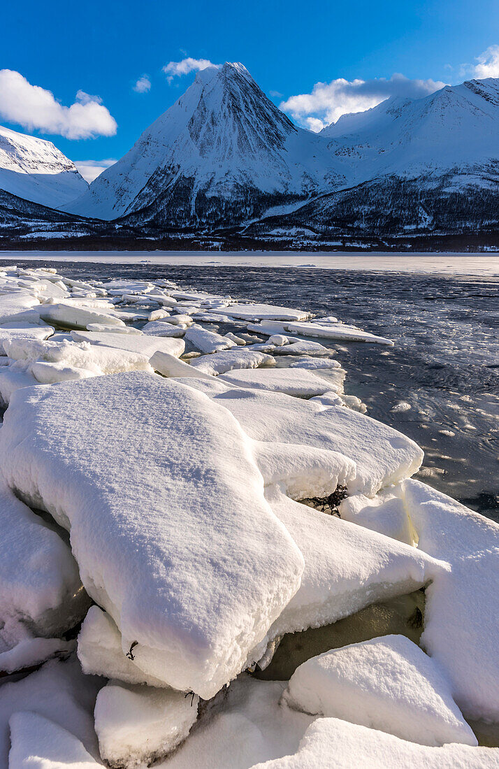 Norway,city of Tromso,block of ice on the sides of a fjord