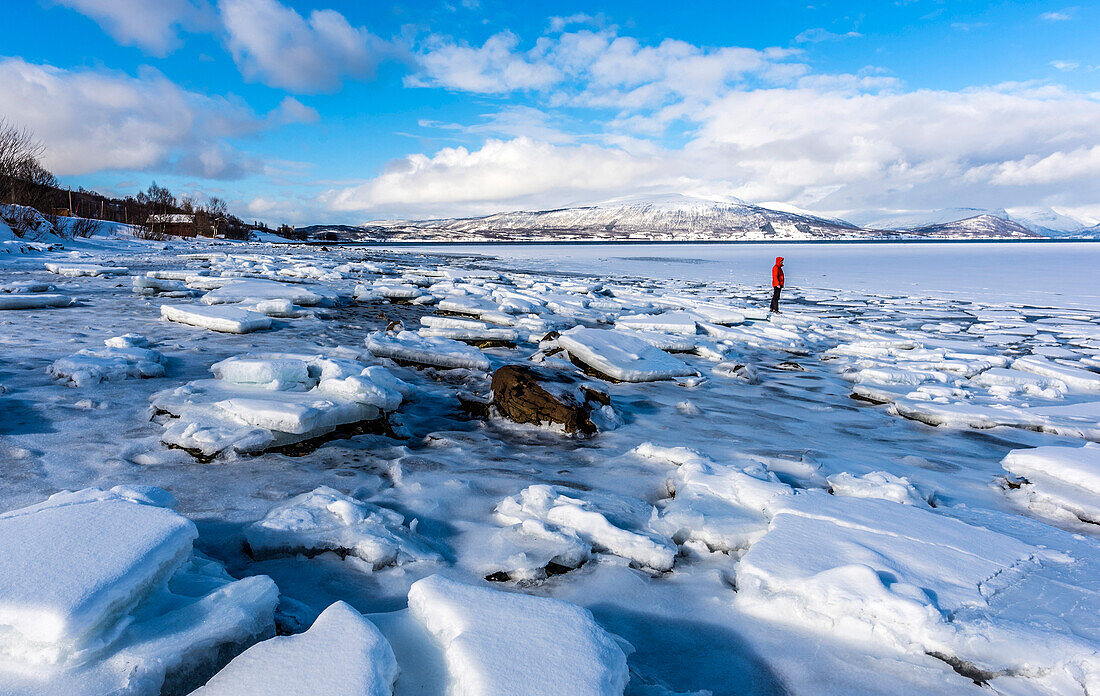 Norway,city of Tromso,Island of Senja,block of ice on the side of a fjord