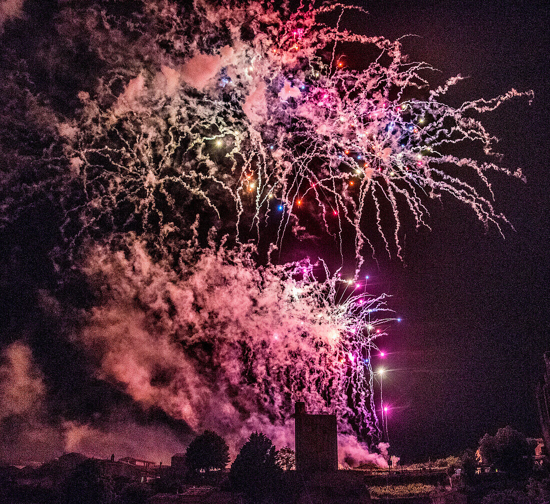 France,Gironde,Saint Emilion,Celebration of the 20th years anniversary of the inscription to the UNESCO World Heritage,pyrotechnics show above the city