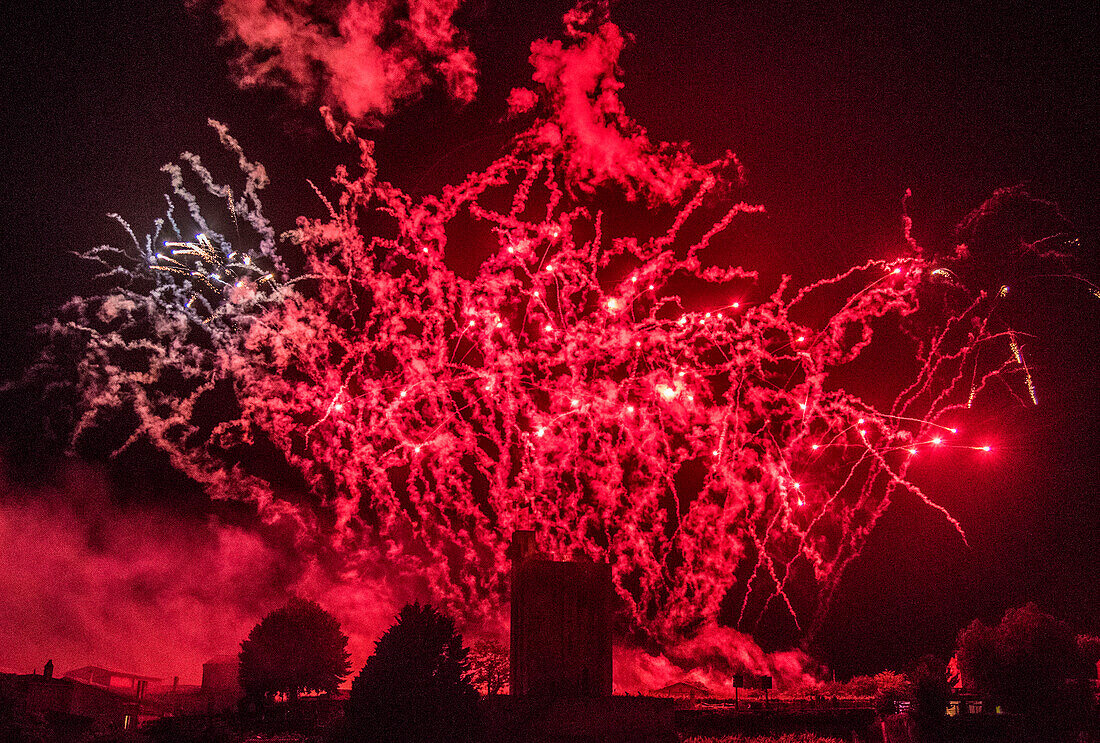 France,Gironde,Saint Emilion,Celebration of the 20th years anniversary of the inscription to the UNESCO World Heritage,pyrotechnics show above the Tour du Roy