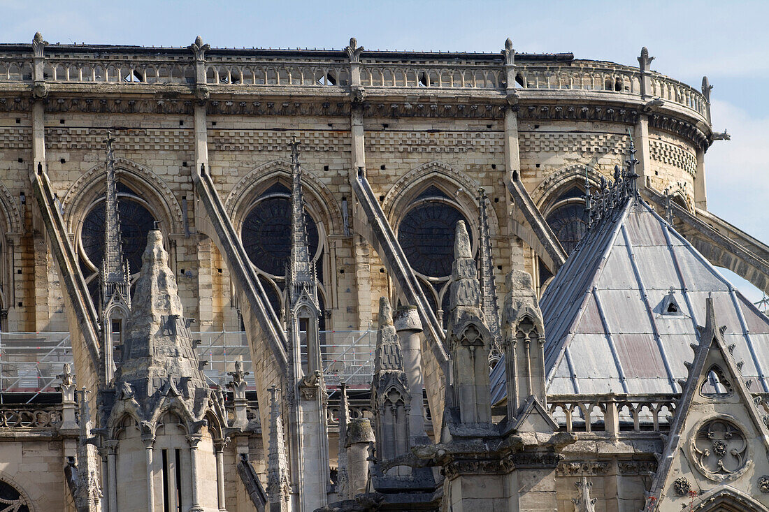 France,Paris,75,1st arrondissement,Ile de la Cite,southern side of the Cathedral Notre-Dame after the fire,April,17th 2019