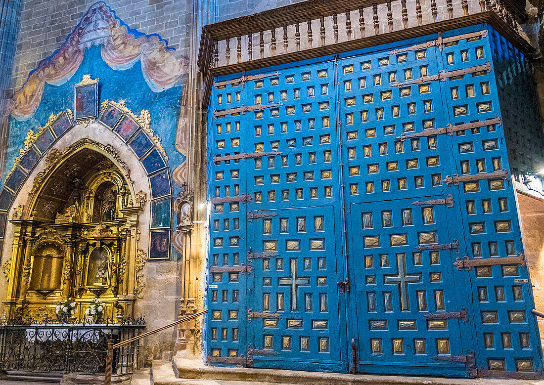 Spain,Rioja,Briones medieval village (Most beautiful village in Spain),church Nuestra Senora de Asumpcion,(16th century),chapel of the rosary (18th century) and door (St James way)