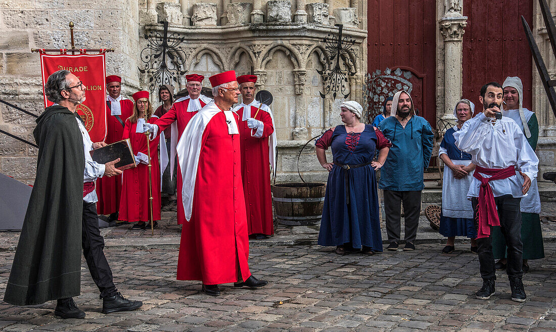 France,Gironde,Saint Emilion,Celebrations of the 20th anniversary of the inscription on UNESCO's World Heritage List,ceremony of the marking of barrels by the Jurade