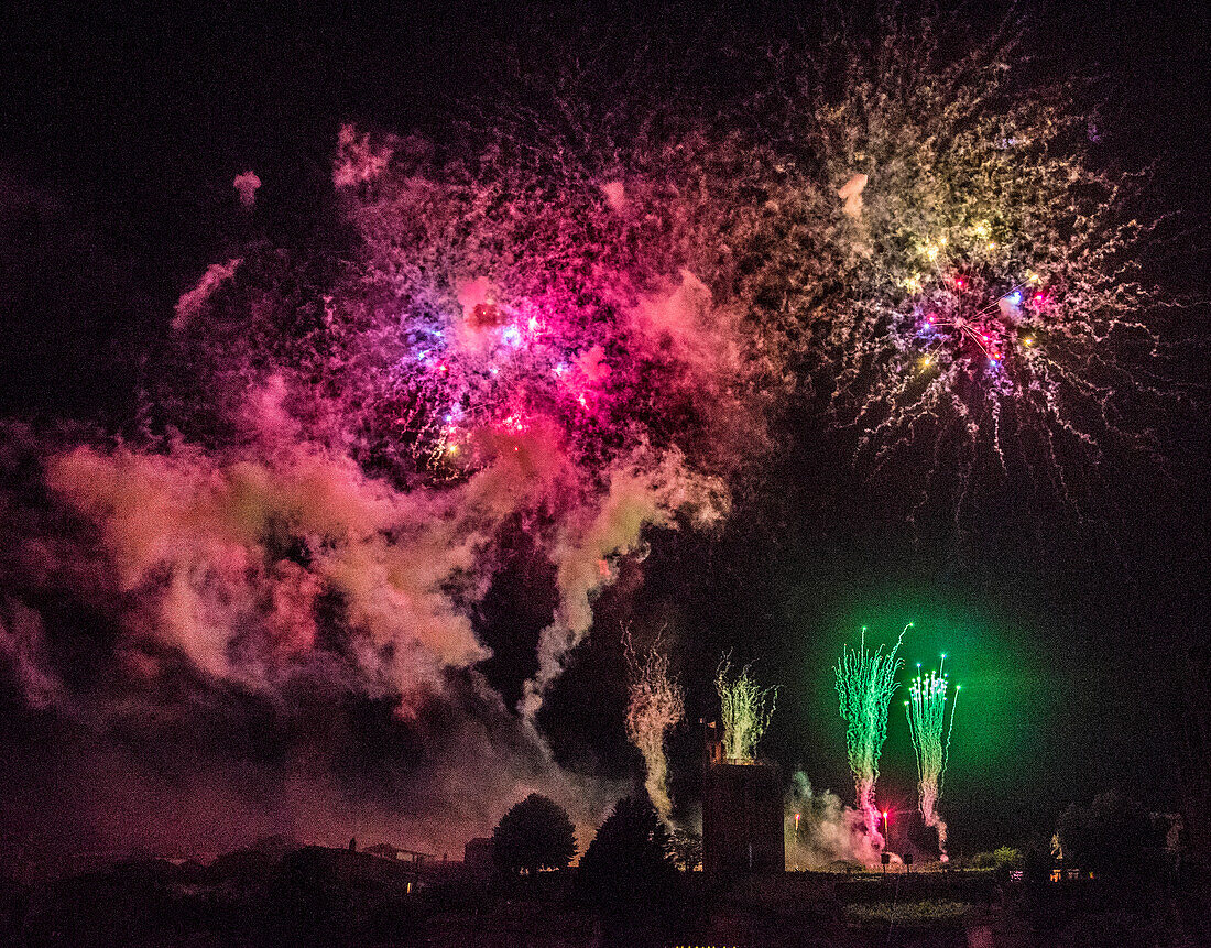 France,Gironde,Saint Emilion,Celebration of the 20th years anniversary of the inscription to the UNESCO World Heritage,pyrotechnics show above the city