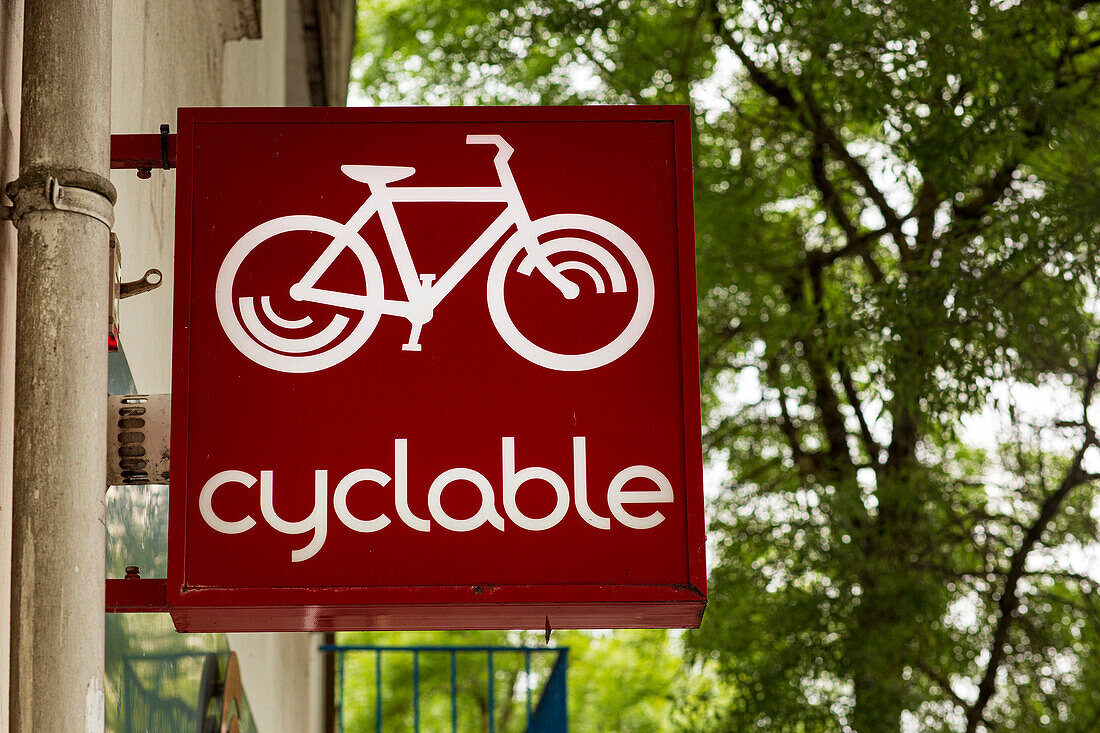 France,Nantes,44,Quai de Versailles,sign for the "Cyclable Nantes" bicycle shop.