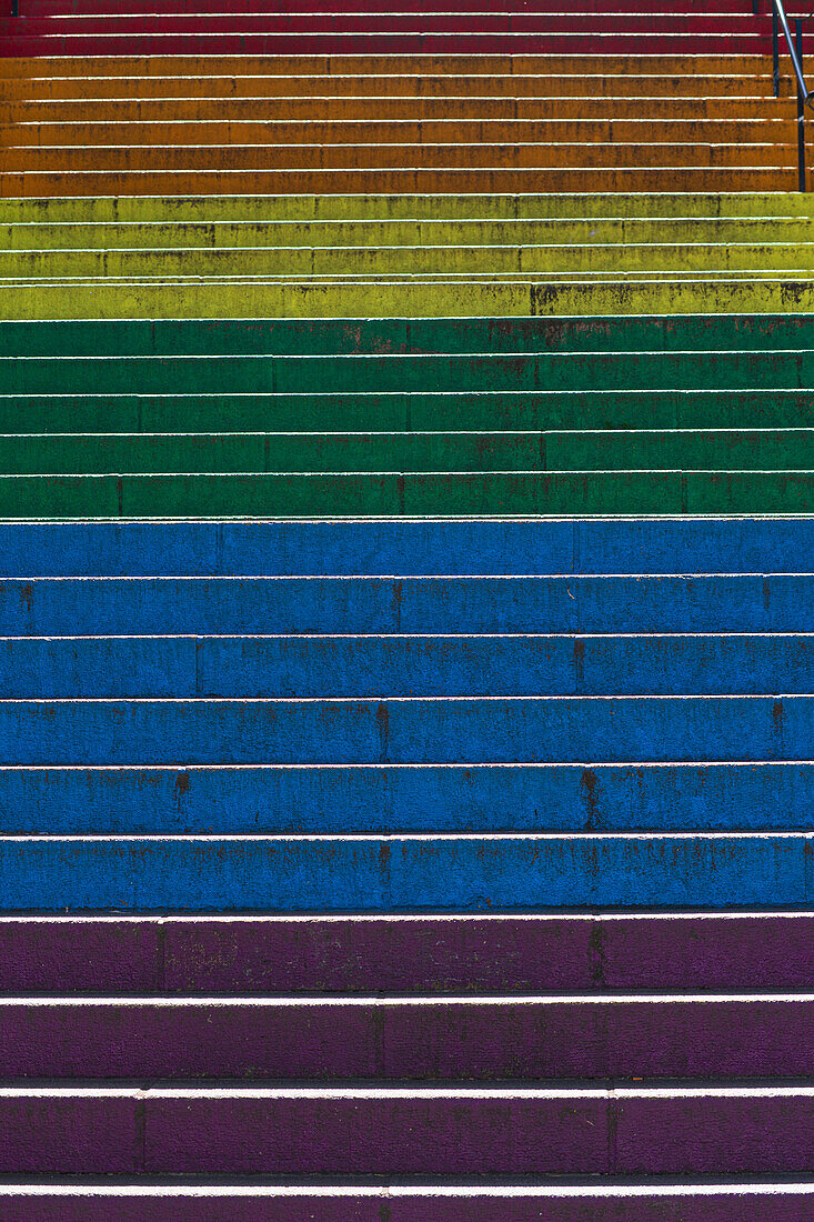 France,Nantes,44,rue Beaurepaire,stairs painted with the colors of the Rainbow flag,emblem of the LGBT movement.