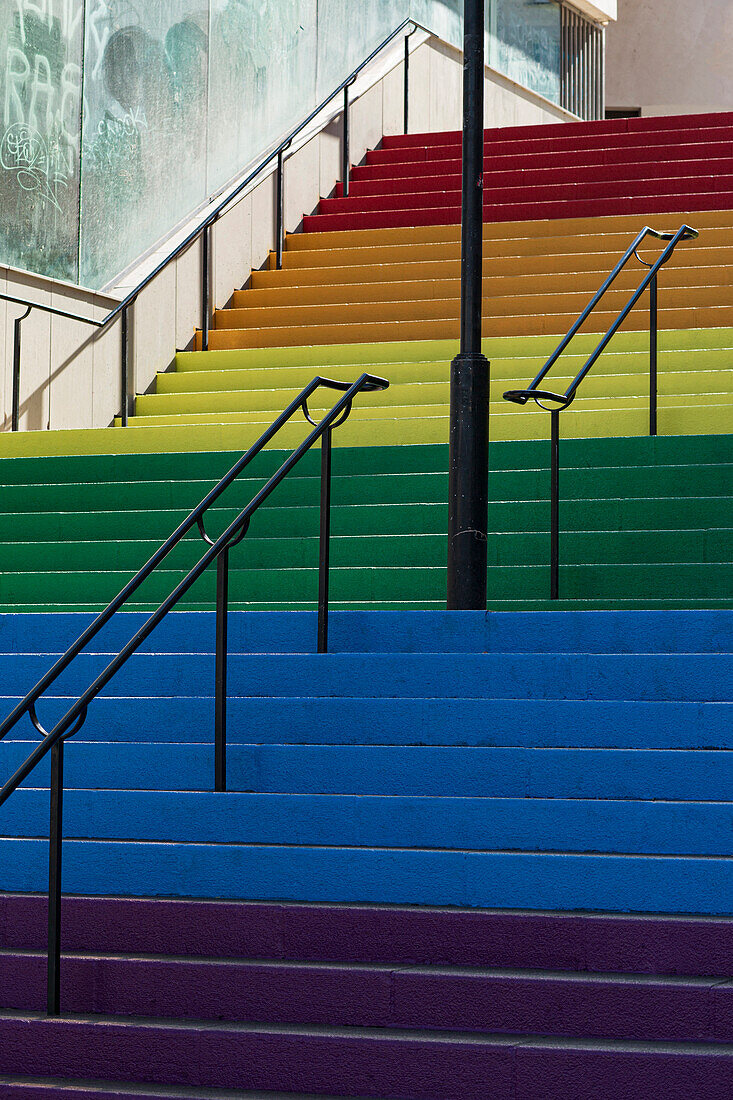 France,Nantes,44,staircase in rue Beaurepaire,painted in rainbow colors,emblem of the LGBT movement,June 2021.