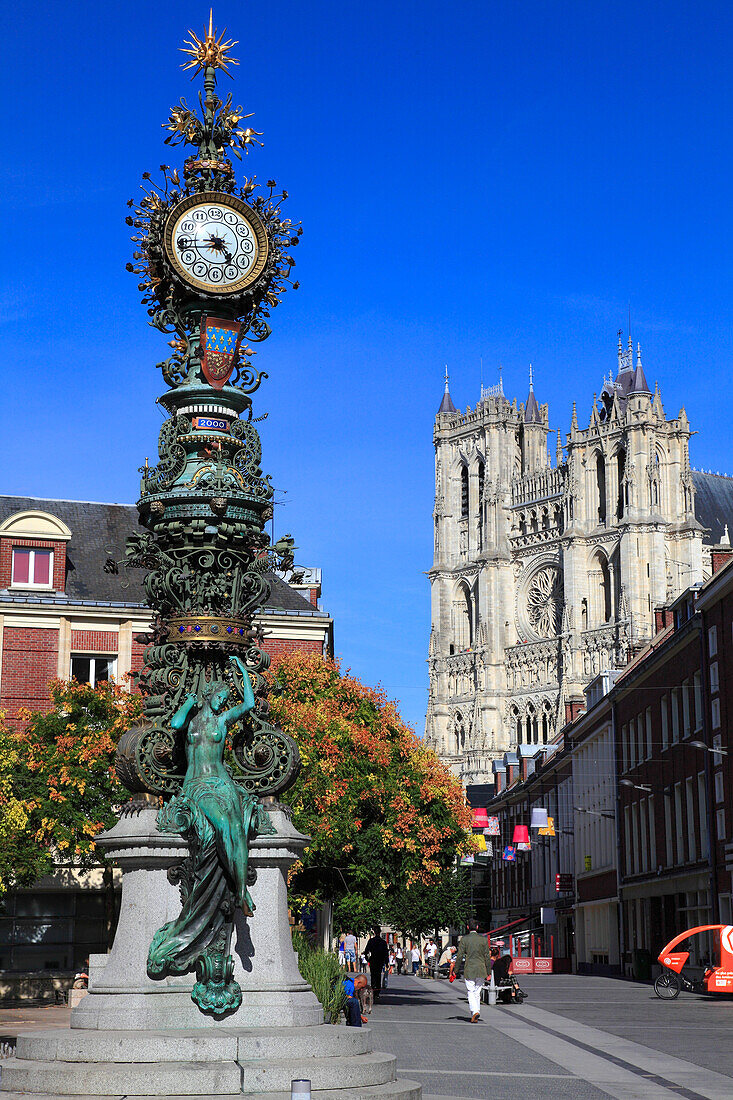 France,Hauts de France,Somme department (80),Amiens,Dewailly clock and Notre Dame cathedral,unesco world heritage