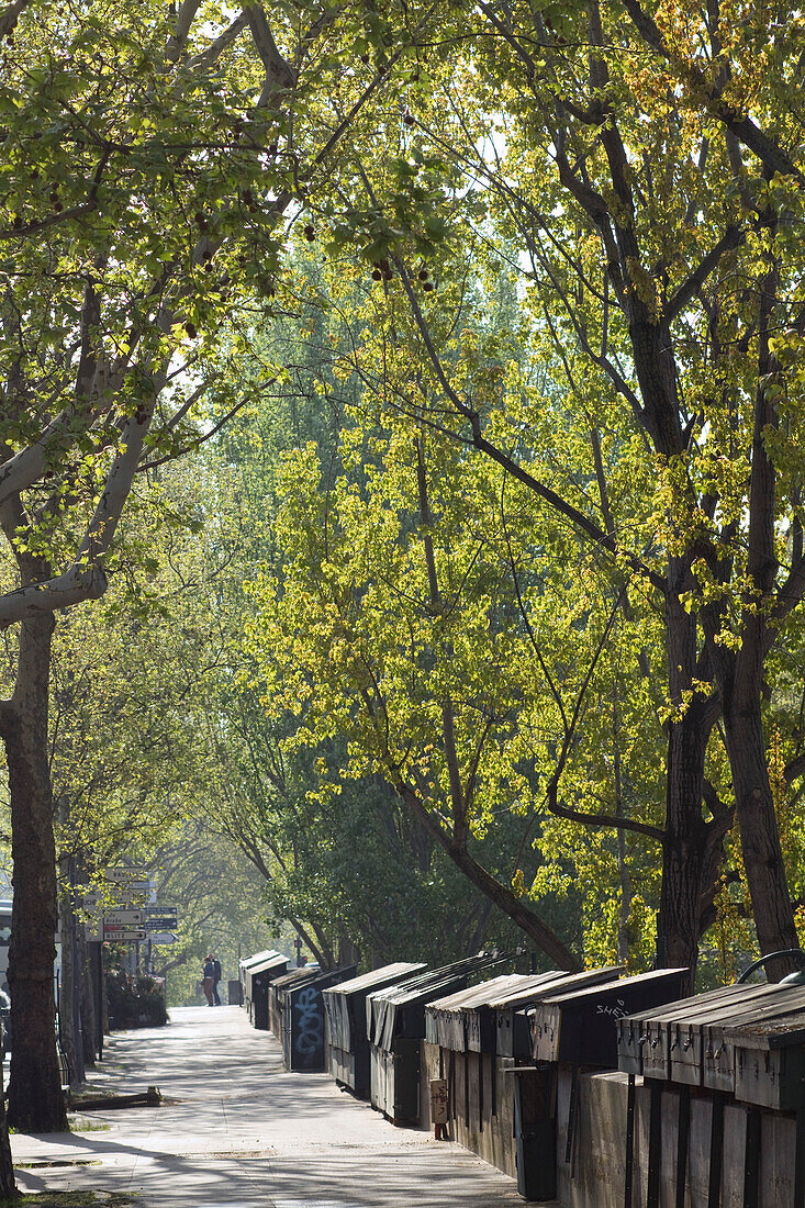 France,Paris,75,4th arrondissement,Quai des Celestins,closed bow belonging to the bouquinistes,spring morning