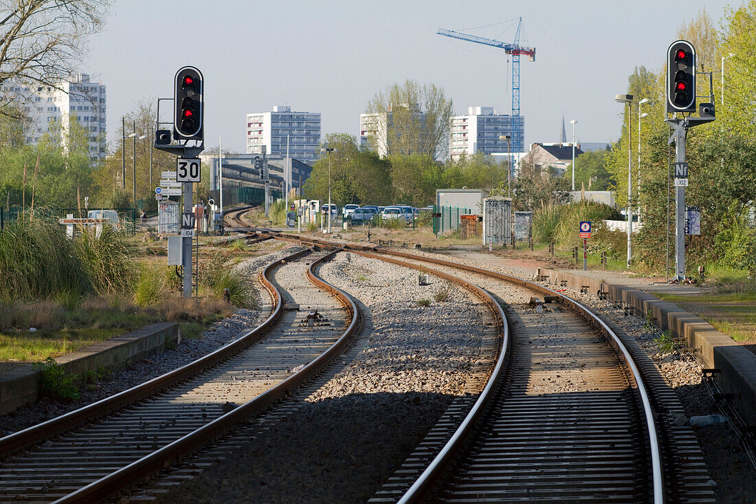 France,Nantes,44,Reze-Pont-Rousseau train station,railway leading to Nantes