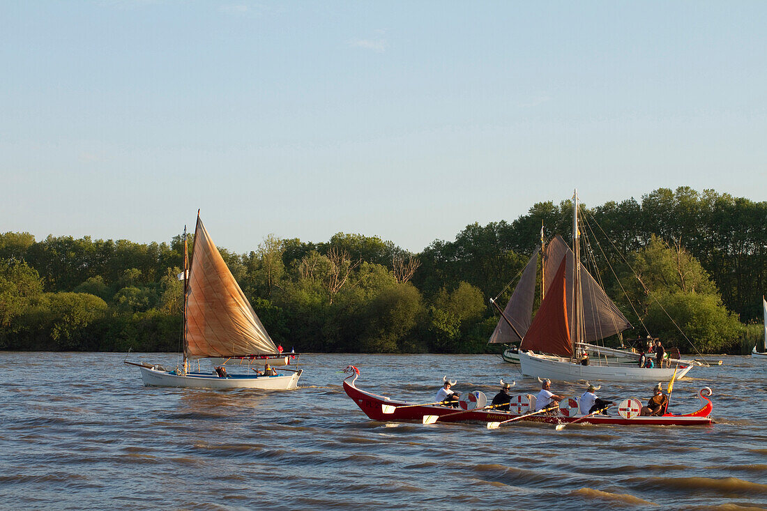 France,estuary of the Loire,Indre,44 boats on the river during the event "Debord de Loire" between Saint Nazaire and Nantes,on the 25th of May 2019