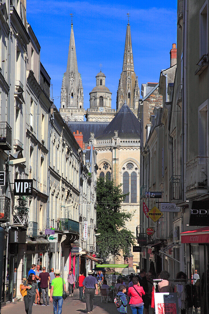 France,pays de la loire,Maine et Loire (49),Angers,Saint Aubin street and cathedral