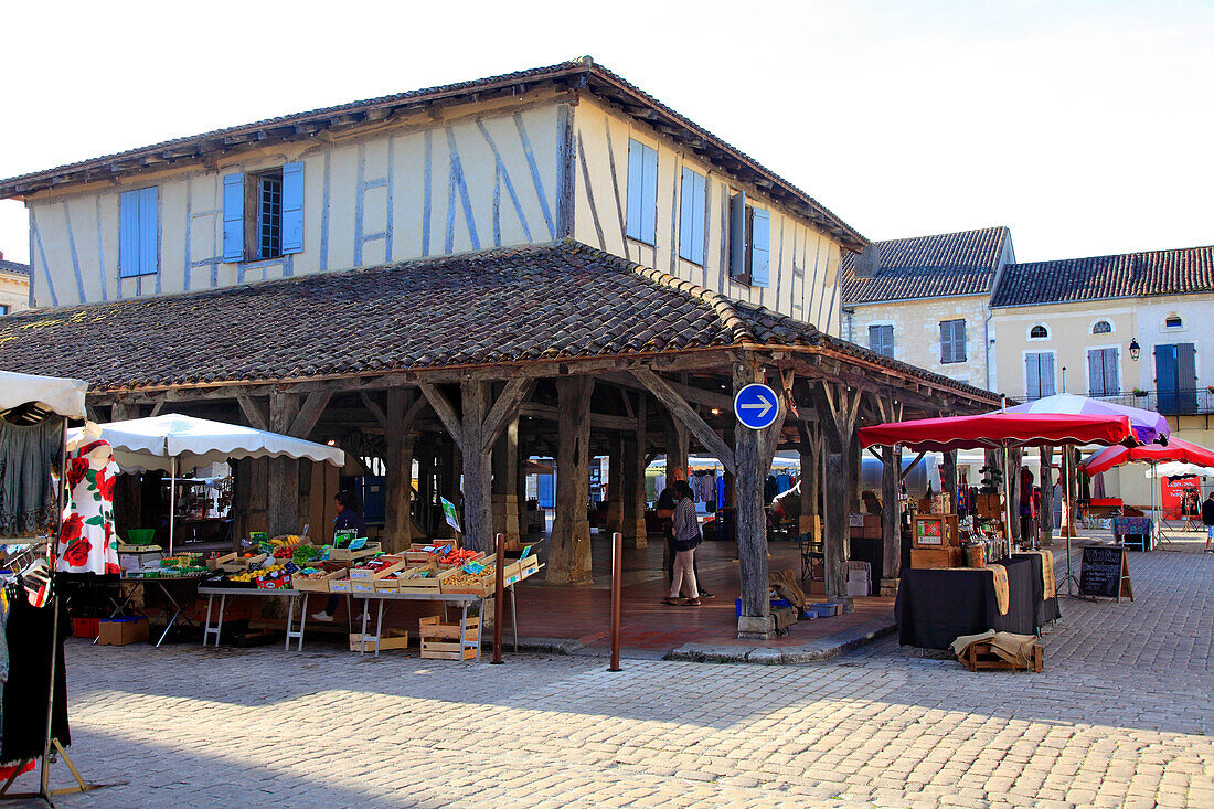 France,Nouvelle Aquitaine,Lot et Garonne department (47),Villereal,medieval village,covered market from 13th century