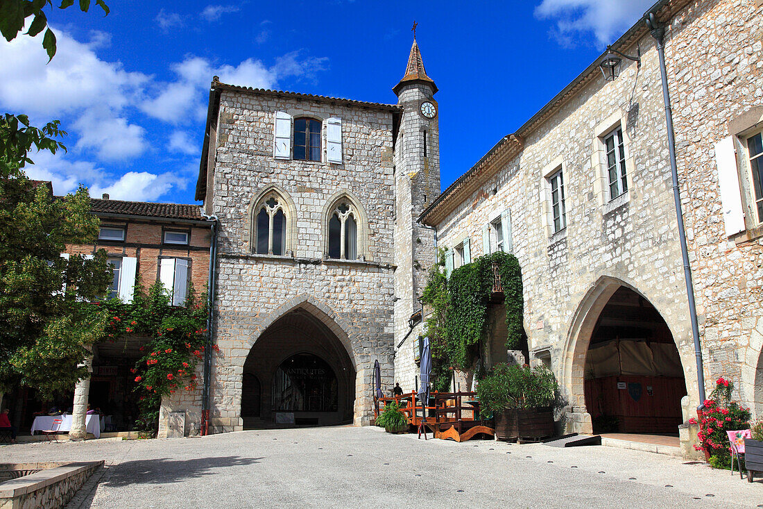 France,Nouvelle Aquitaine,Lot et Garonne department (47),Monflanquin,medieval village,arcades square