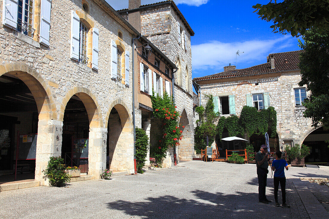 France,Nouvelle Aquitaine,Lot et Garonne department (47),Monflanquin,medieval village,arcades square