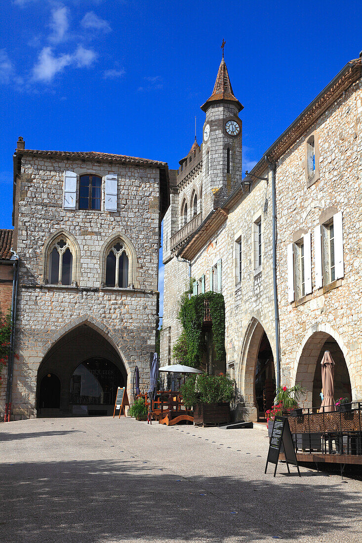 France,Nouvelle Aquitaine,Lot et Garonne department (47),Monflanquin,medieval village,arcades square