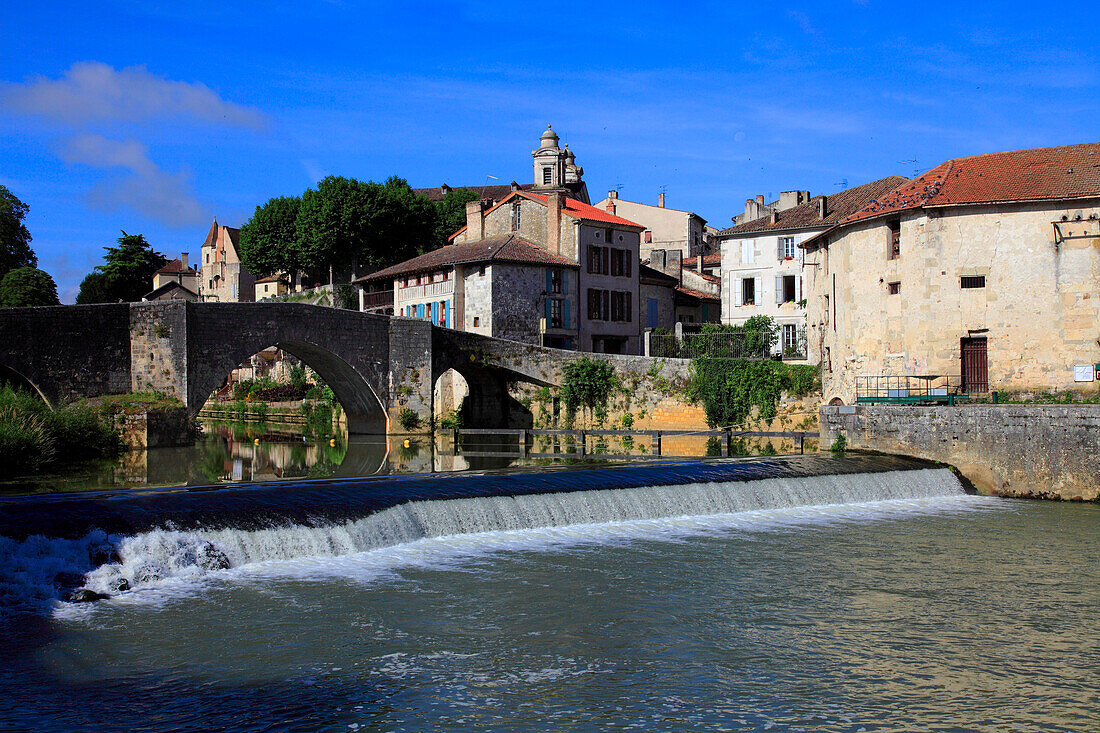 France,Nouvelle Aquitaine,Lot et Garonne department (47),Nerac,old bridge and Baise river