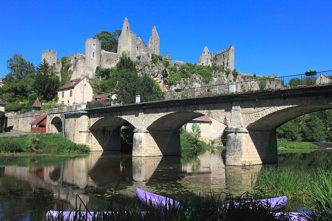 France,Nouvelle Aquitaine,Vienne department,Angles sur l'Anglin,the fortress,the bridgr and l'Anglin river