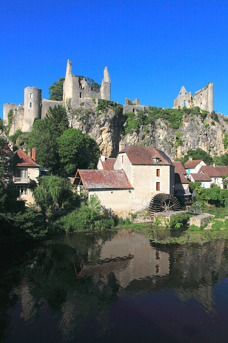 France,Nouvelle Aquitaine,Vienne department,Angles sur l'Anglin,the fortress,the mill and l'Anglin river