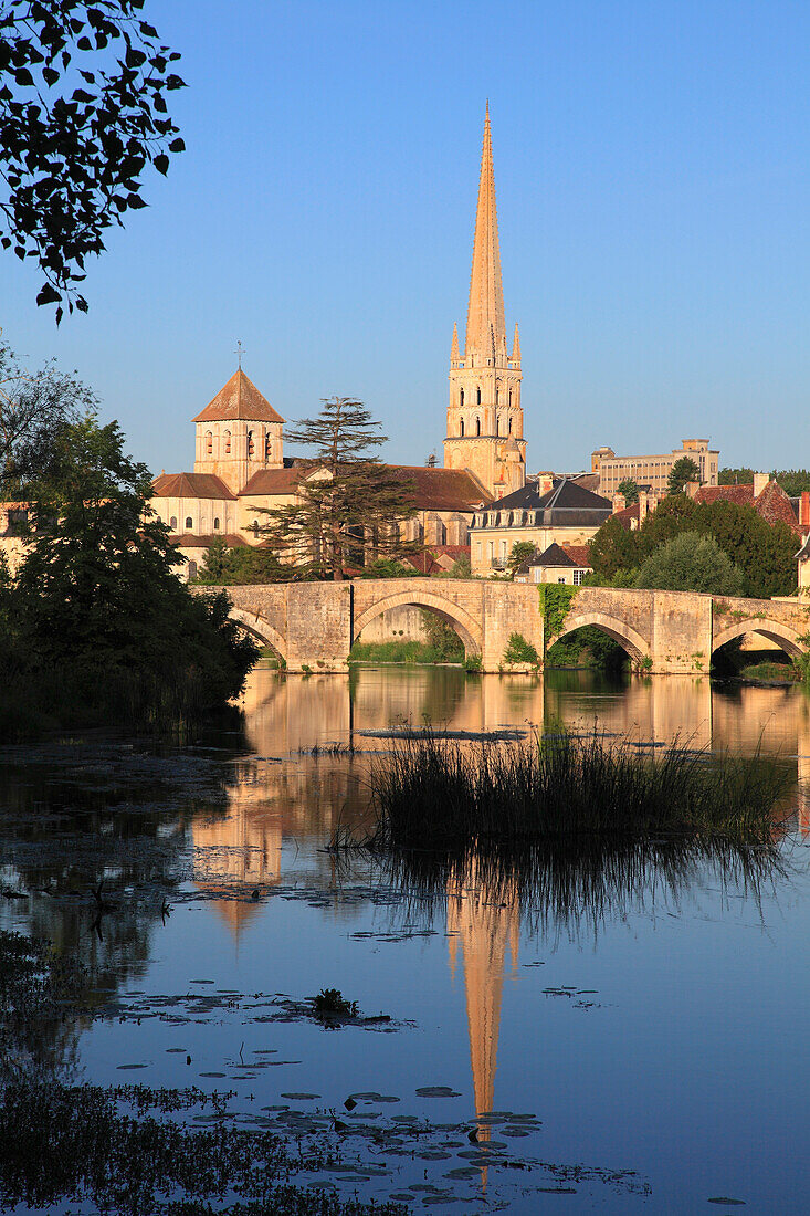 France,Nouvelle Aquitaine,Vienne department,Saint Savin abbey (Unesco worl heritage) and Gartempe river