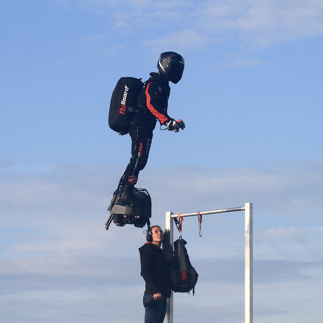 Departure of the crossing of the Channel successful on 04/08/2019 by Franky Zapata,the man flying with his Flyboard. With Chrystel Zapata