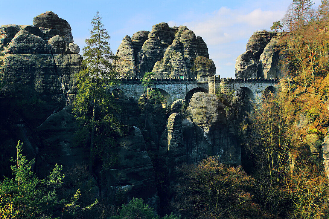 Germany,Saxony,Saxon Switzerland,sandstone rock formations. Bastei bridge