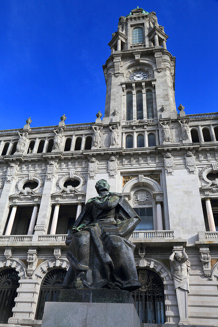 Europe,Portugal,Porto. UNESCO World Heritage Historic Center,Freedom Square,Town Hall. Almeida Garrett Monument